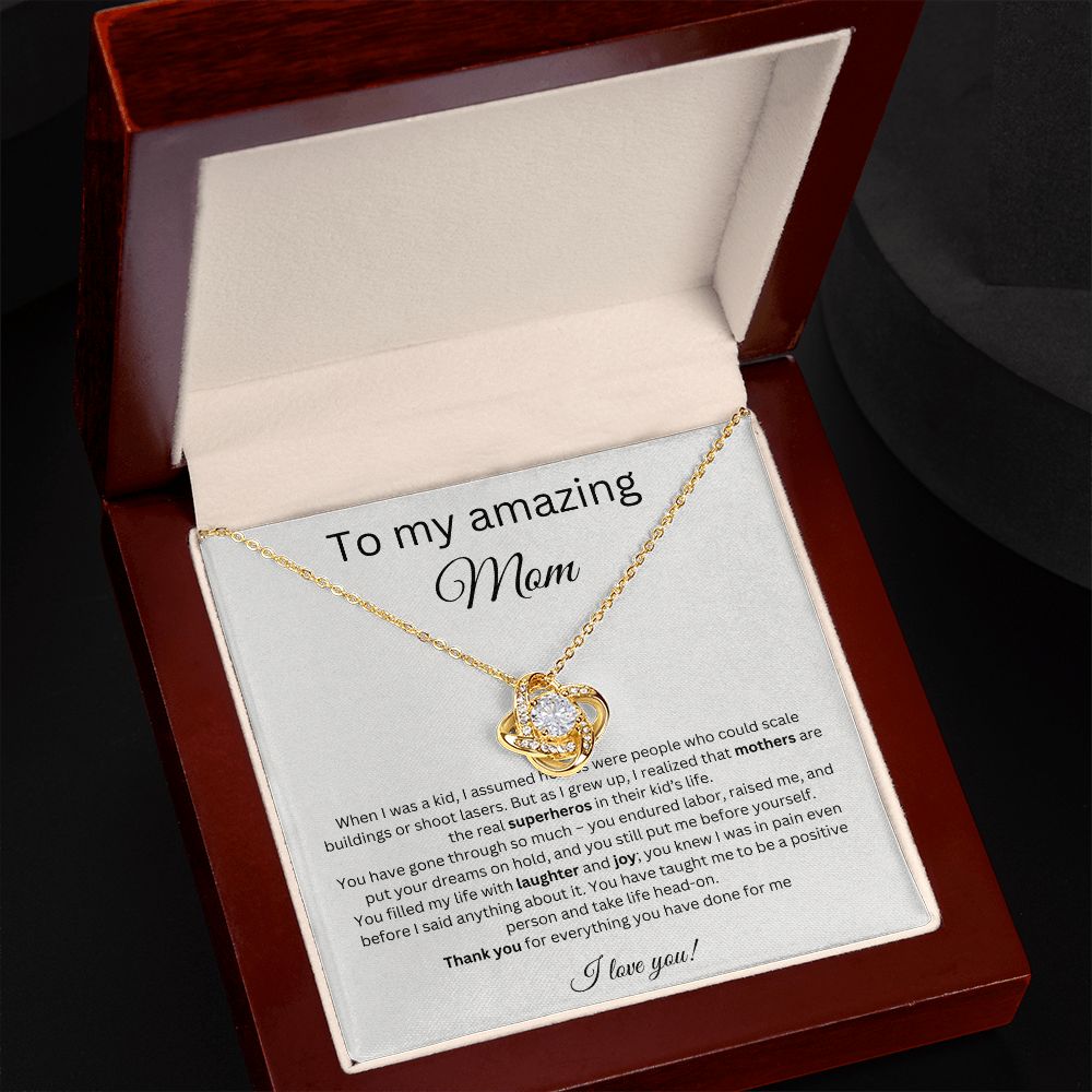 To My Amazing Mom - Real Superhero - Love Knot Necklace