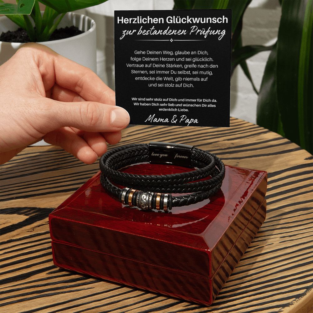 An Unseren Sohn Zur Bestandenen Prüfung| Herzlichen Glückwunsch | Luxus Leder Armband